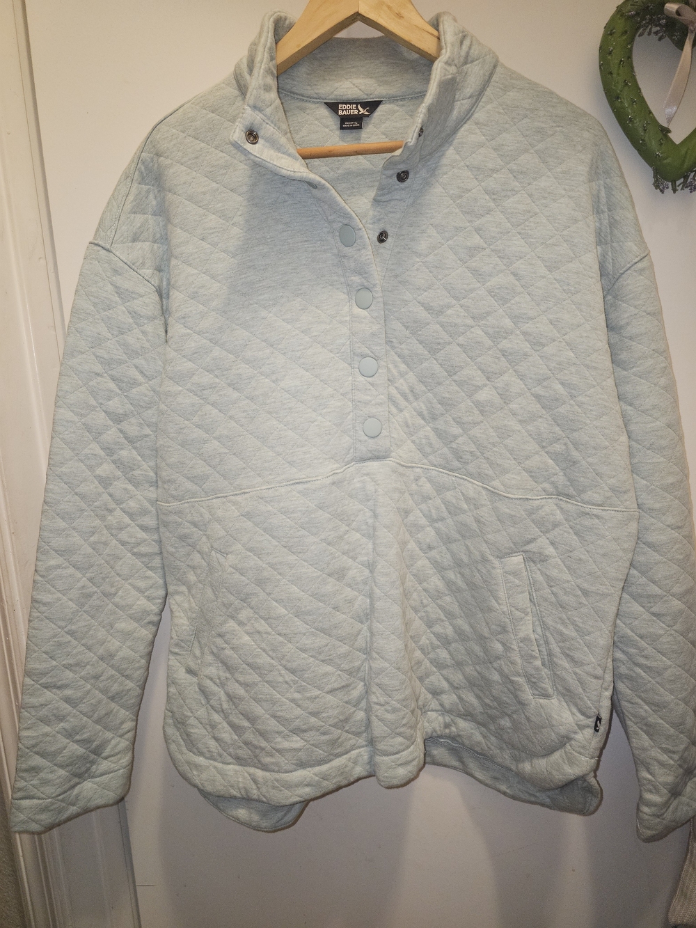Eddie Bauer Quilted Snap Pullover Women's LG Diamond Knit EUC